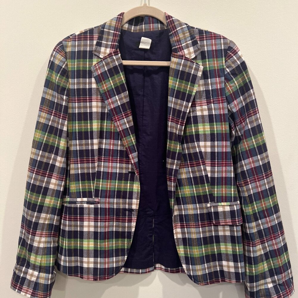 J. Crew Cotton Madras Plaid Blazer